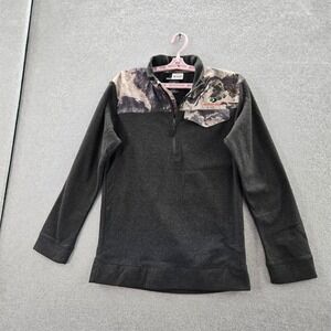 Mossy Oak Sweatshirt M Black Camouflage Fleece Outdoor 1/2 Zip Long Sleeve